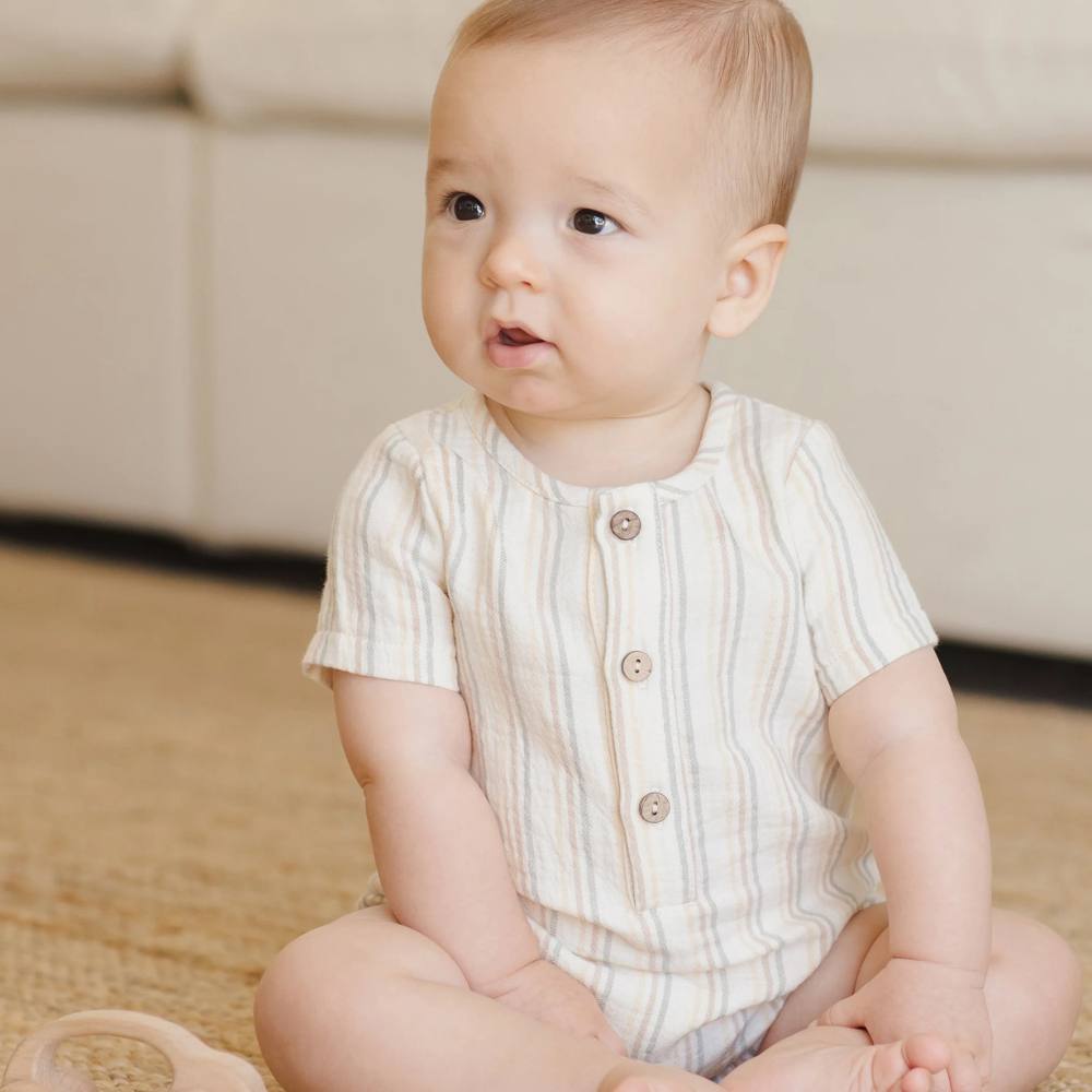 Summer Stripe Short Sleeve Romper by Quincy Mae