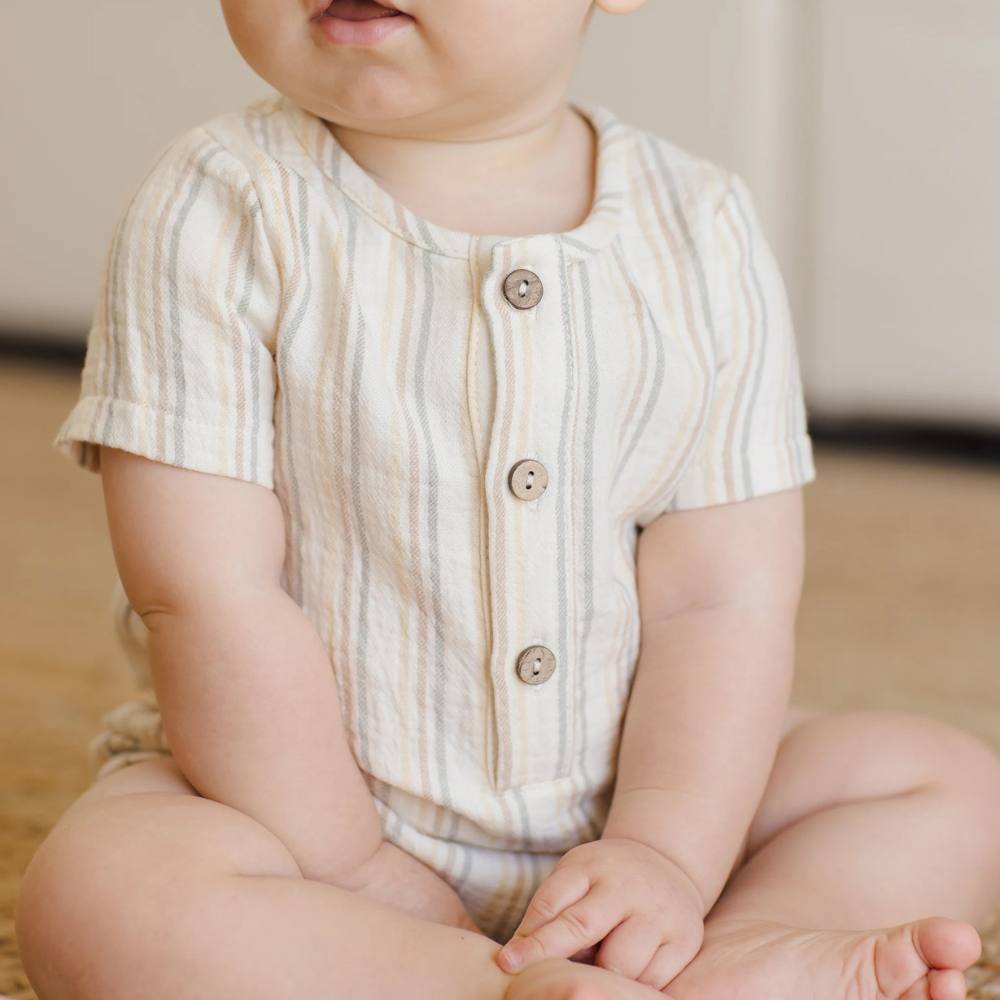 Summer Stripe Short Sleeve Romper by Quincy Mae