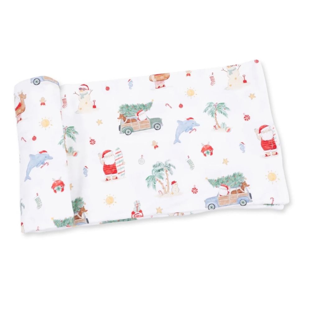 Angel Dear Beach Christmas print on viscose from bamboo swaddle, fabric close-up