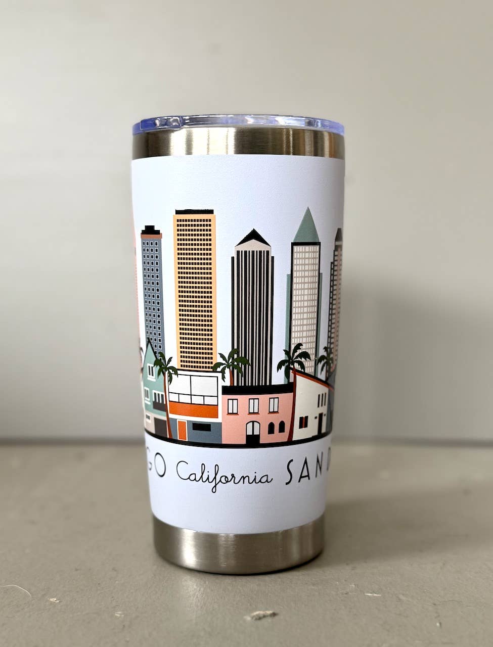 San Diego, CA Skyline 20 oz Stainless Steel Travel Tumbler by MooMo Studios