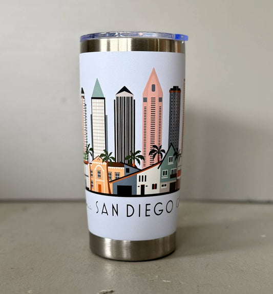 San Diego, CA Skyline 20 oz Stainless Steel Travel Tumbler by MooMo Studios