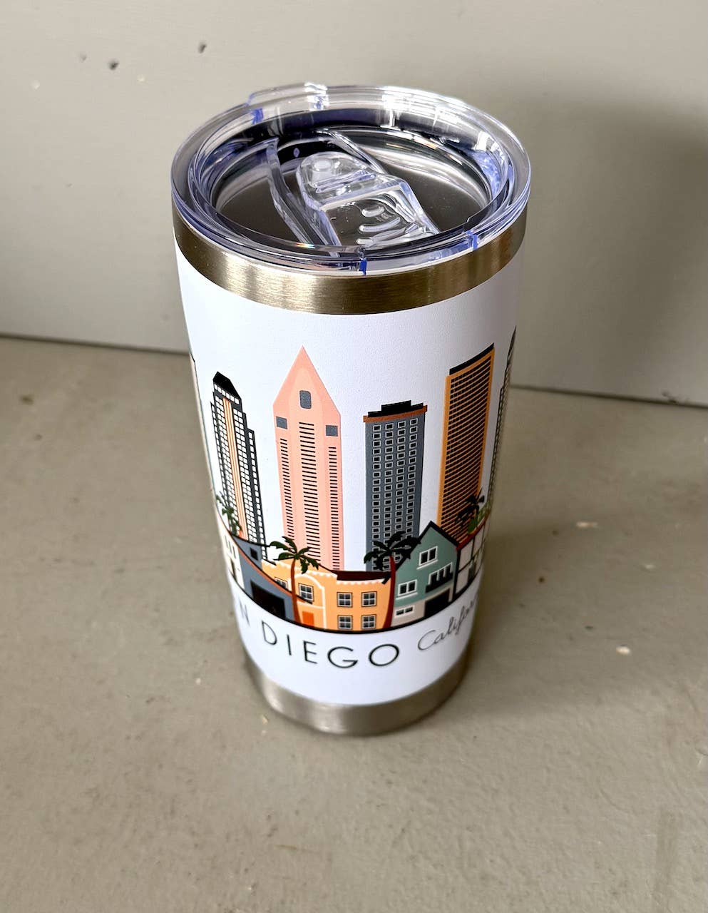 San Diego, CA Skyline 20 oz Stainless Steel Travel Tumbler by MooMo Studios