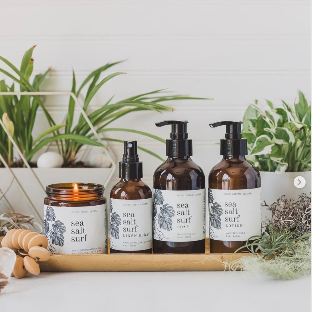 Broken Top Sea Salt Surf liquid soap styled in a coastal lifestyle setting