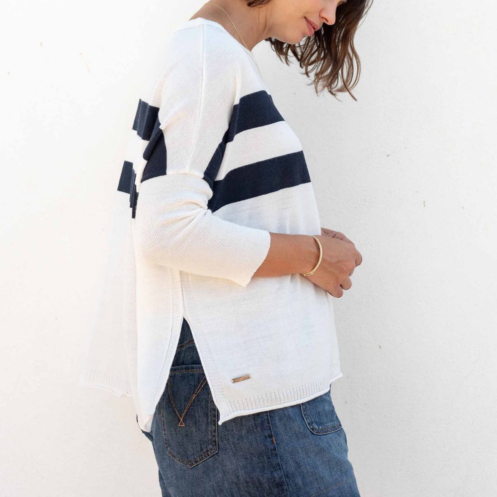 Catalina Sweater in Navy Cali Stripe by Mersea