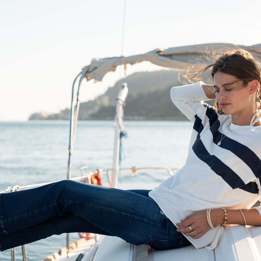 Catalina Sweater in Navy Cali Stripe by Mersea