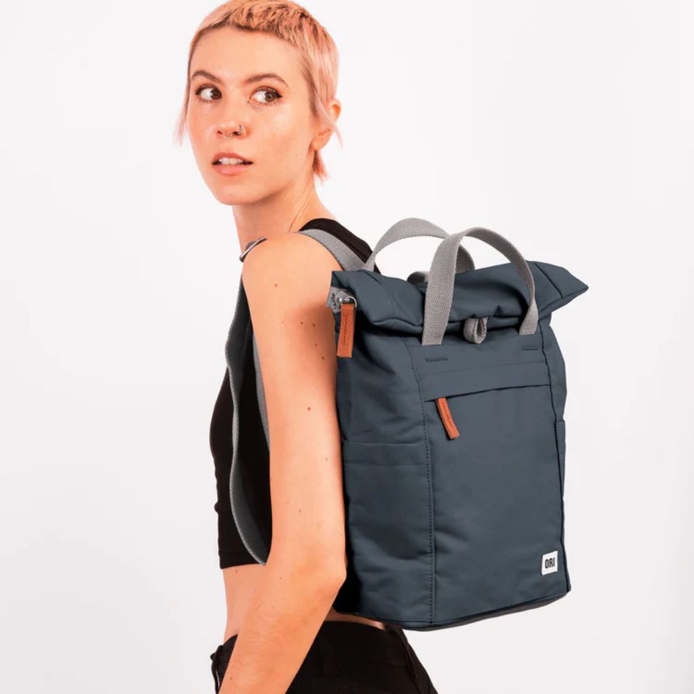 Finchley Medium Recycled Canvas Backpack in Airforce Blue by ORI London