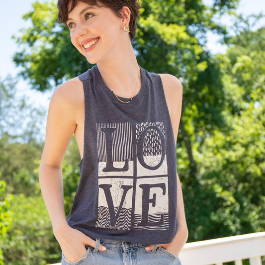 LOVE - Heather Navy Racer-Back Tank by SuperLoveTees