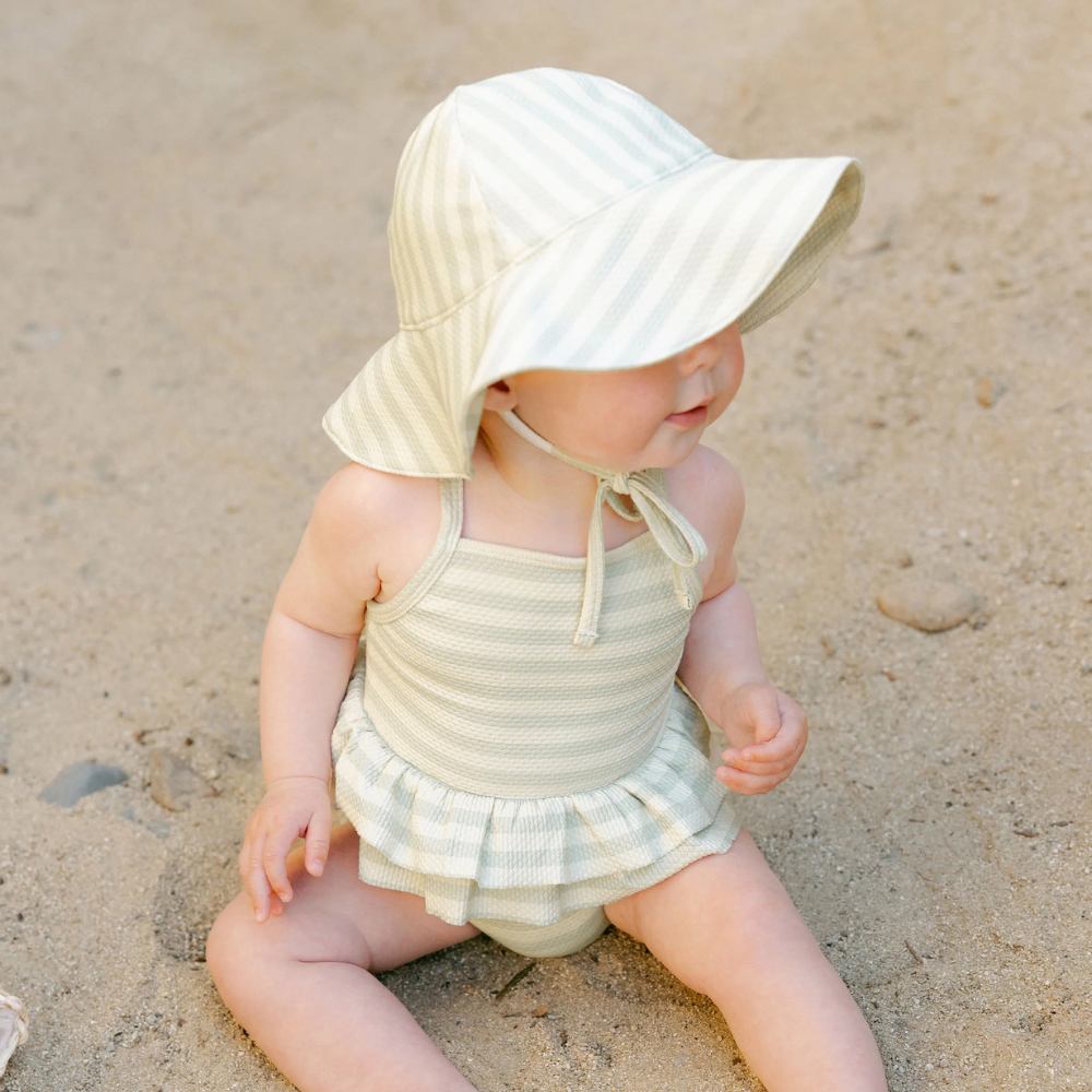 Mint Stripe Ruffled One-Piece Swimsuit by Quincy Mae