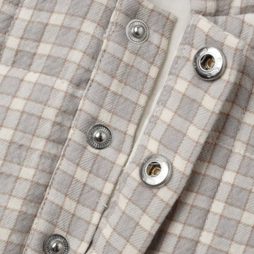 Quincy Mae Blue Gingham Hooded Woven Jacket, close-up construction detail