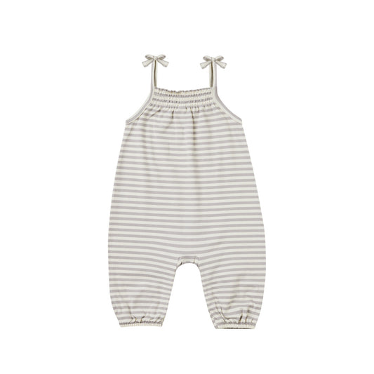 Periwinkle Stripe Smocked Jumpsuit by Quincy Mae