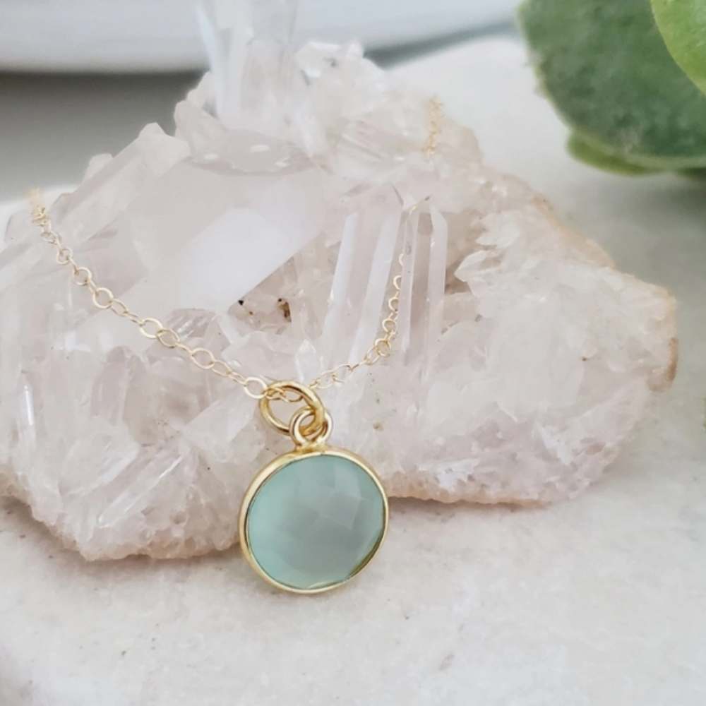 Gold Aqua Chalcedony Necklace