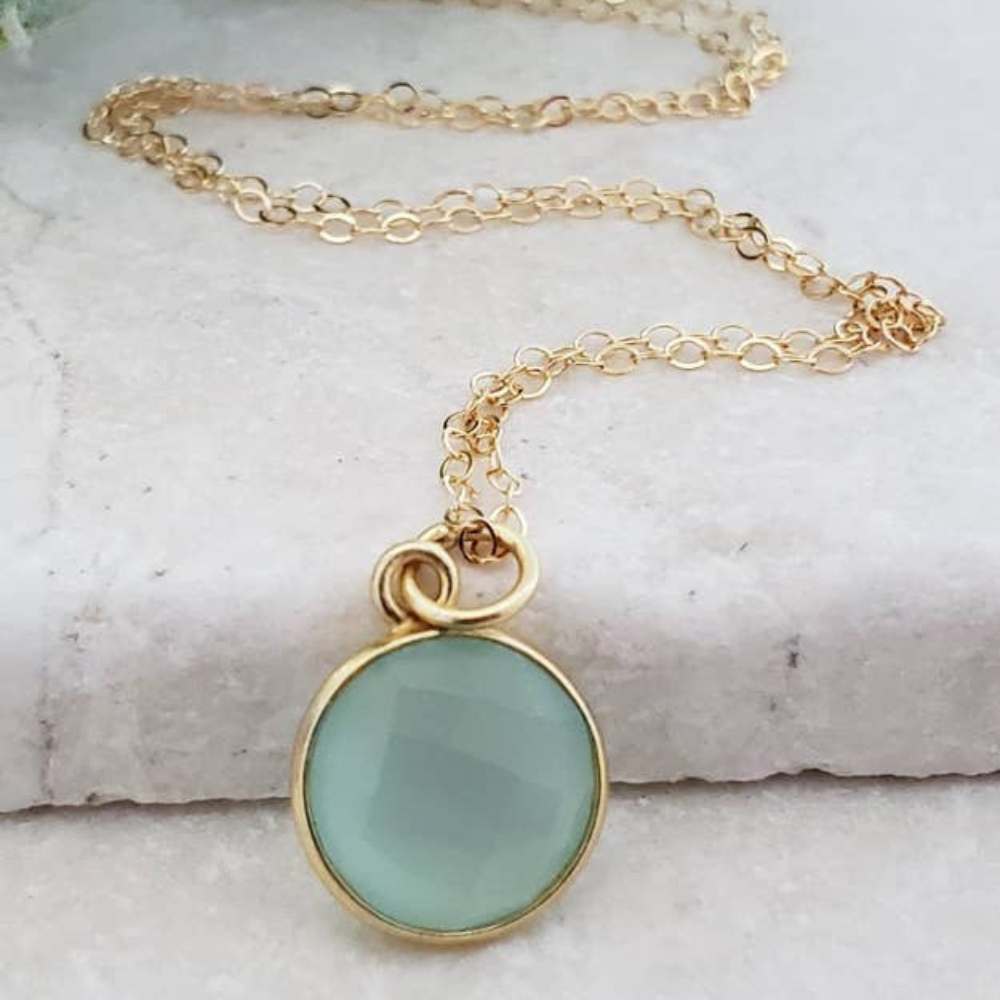 Gold Aqua Chalcedony Necklace
