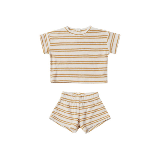 Honey Stripe Terry Short and Tee Set by Quincy Mae
