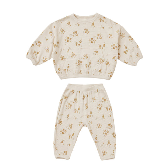 Honey Flower Waffle Top and Pant Set by Quincy Mae