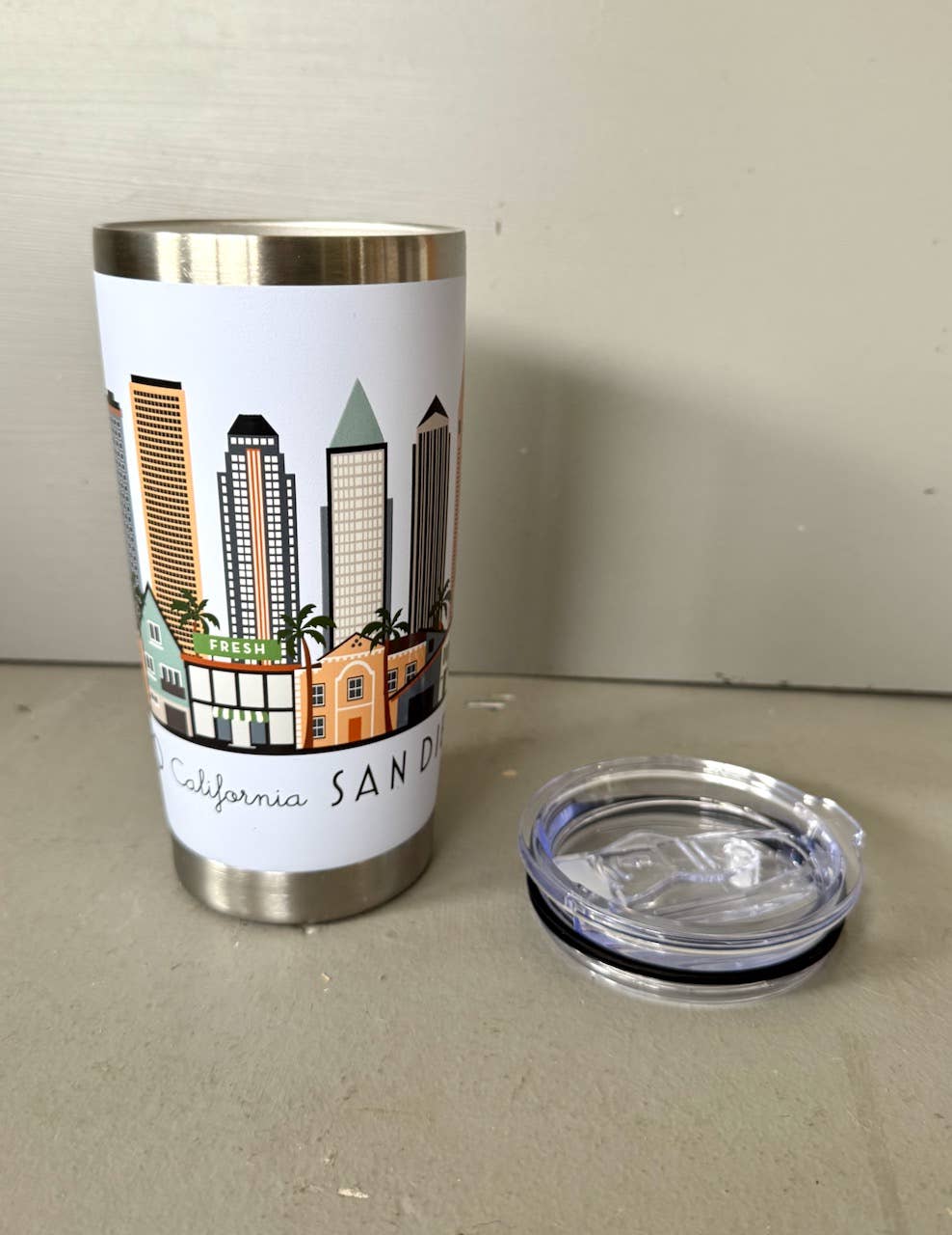 San Diego, CA Skyline 20 oz Stainless Steel Travel Tumbler by MooMo Studios