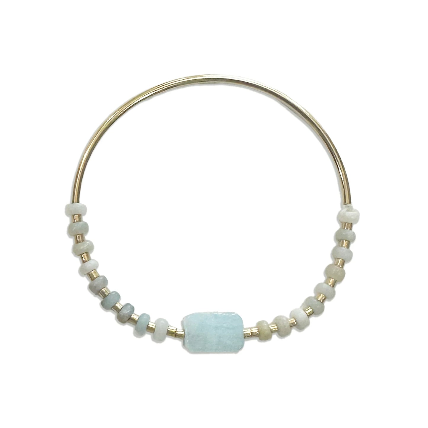 Cast of Stones Aquamarine Amazonite Stretch Gold Bangle