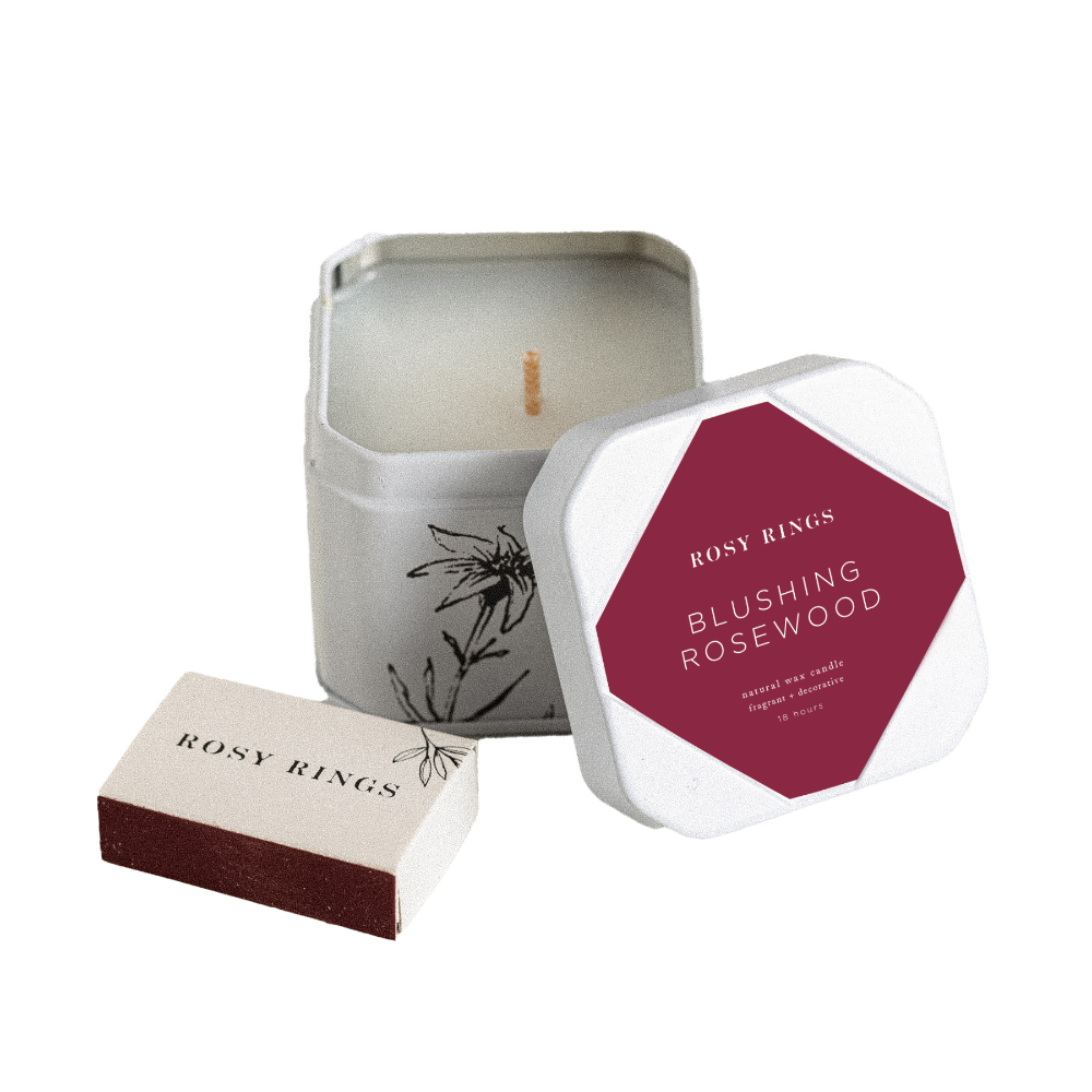 Blushing Rosewood Travel Candle Tin by Rosy Rings