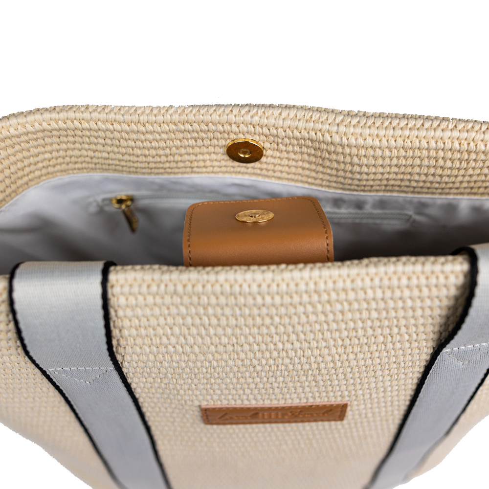 Local Beach Woven Tote: Off White/Light Gray