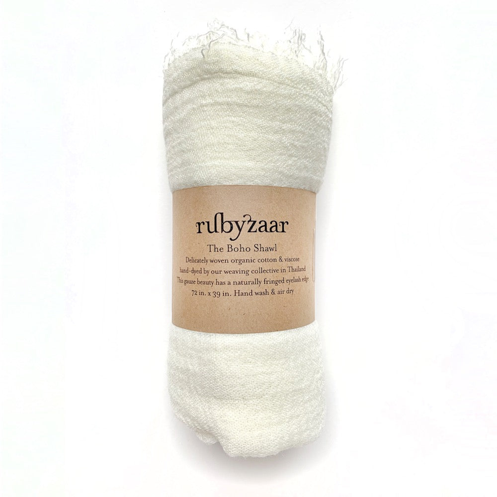Cream Hand-Dyed Boho Scarf by Rubyzaar