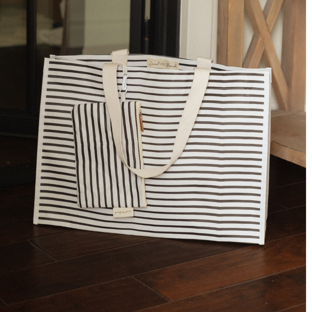 Thin Stripe XL Day Bag with Matching Removable Pouch by Local Beach