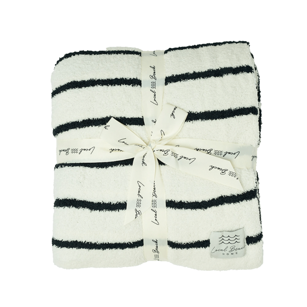 Striped Luxe Home Blanket: Black/Cream by Local Beach