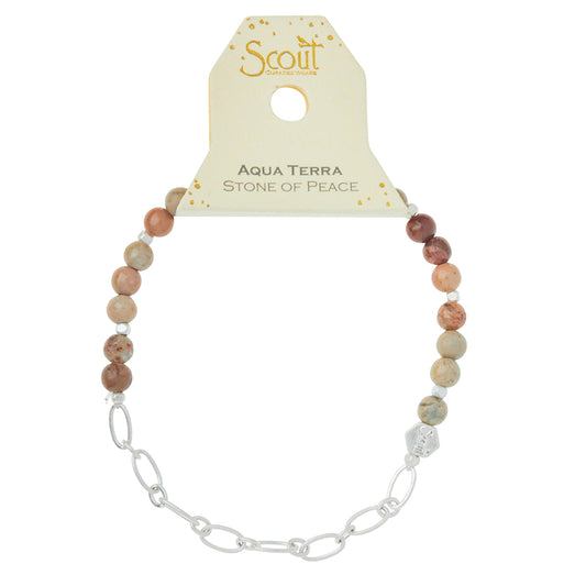 Aqua Terra/Silver Stone of Peace Mini Stone w Chain Stacking Bracelet - GRACEiousliving.com