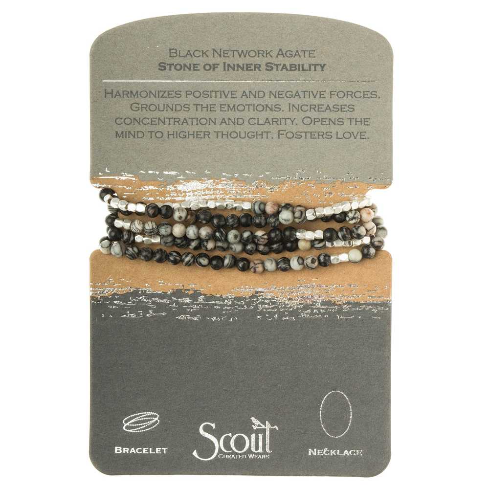 Scout® Black Network Agate - Stone of Inner Stability Wrap Bracelet or Necklace - GRACEiousliving.com