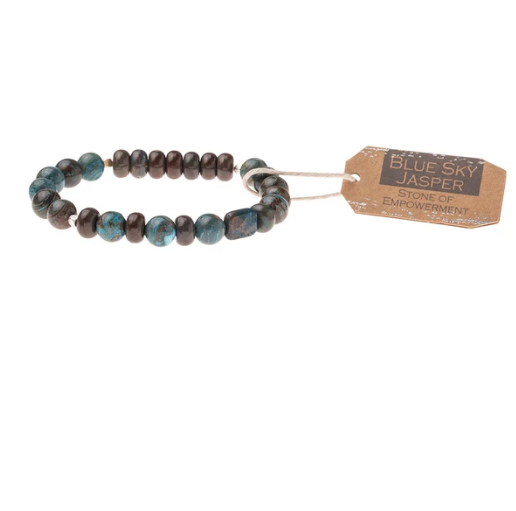 Scout Blue Sky Jasper stackable bracelet in soft blue stone beads, Stone of Empowerment