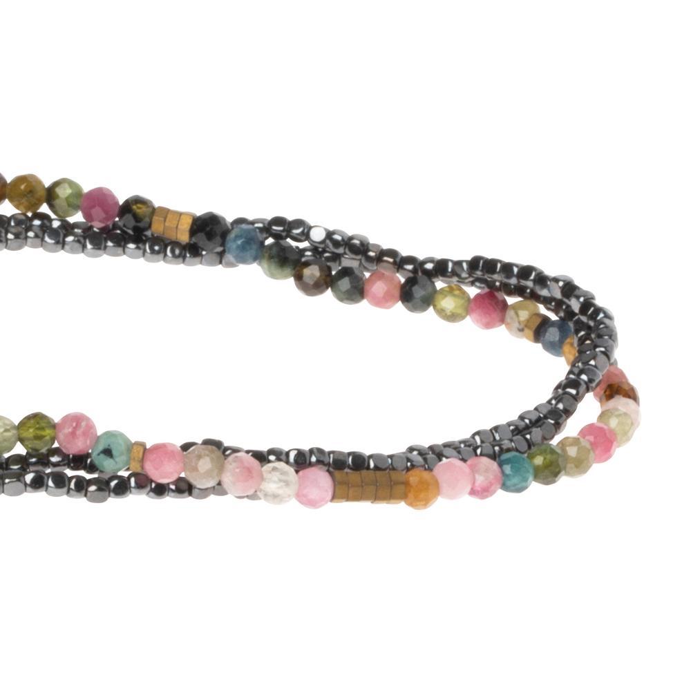Scout delicate Tourmaline wrap close detail of faceted rainbow-toned gemstone beads