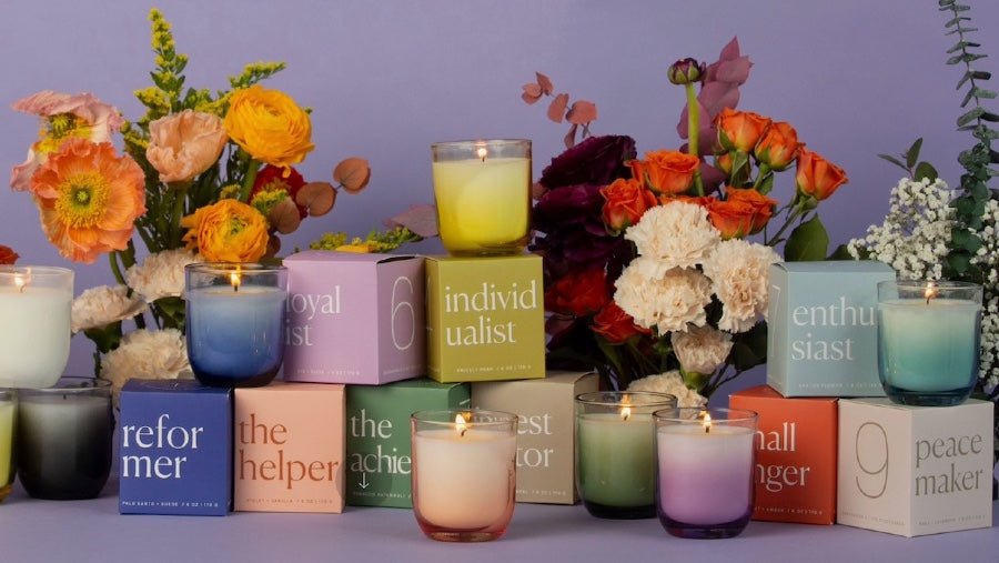 Colorful candles to coordinate with the 9 eneneagram Enneagram personality types. 