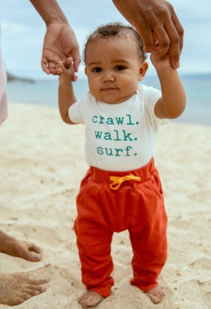 Baby graphic organic  bodysuit | crawl walk surf by Finn + Emma