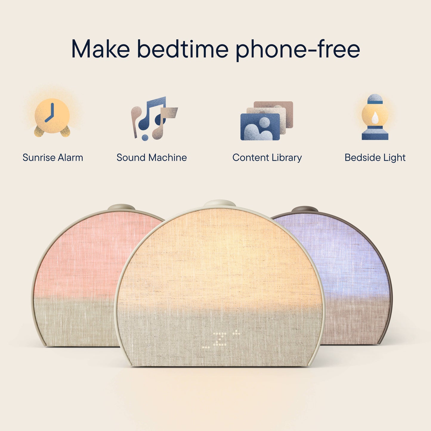 Hatch Restore 3 sunrise alarm clock in putty on a bedside table