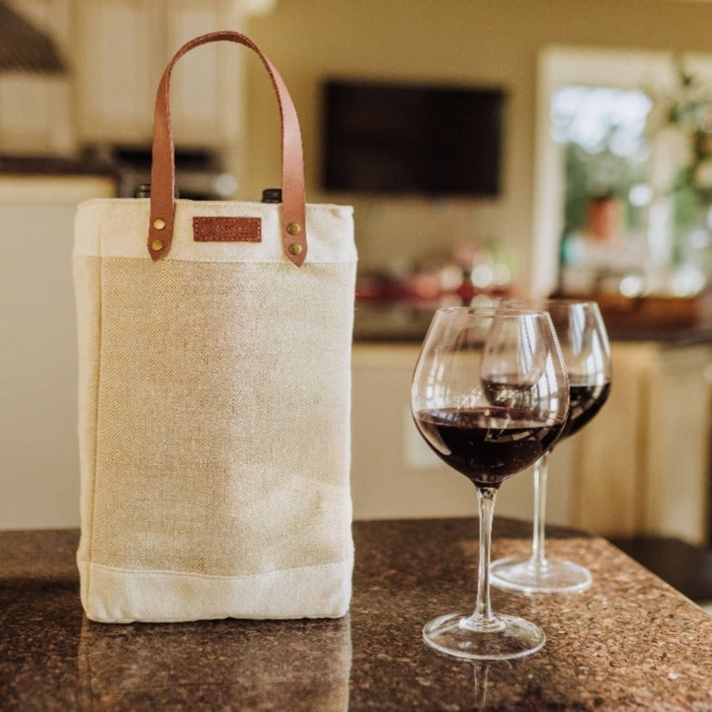 Pinot Jute 2 Bottle Insulated Wine Bag: Beige by Picnic Time Brands