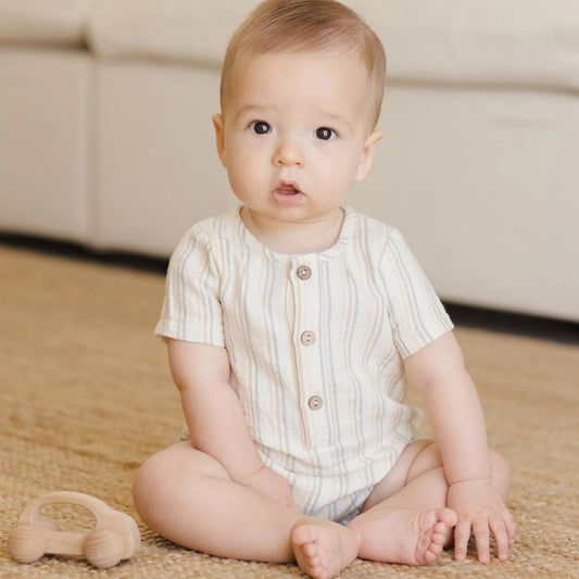 Summer Stripe Short Sleeve Romper by Quincy Mae