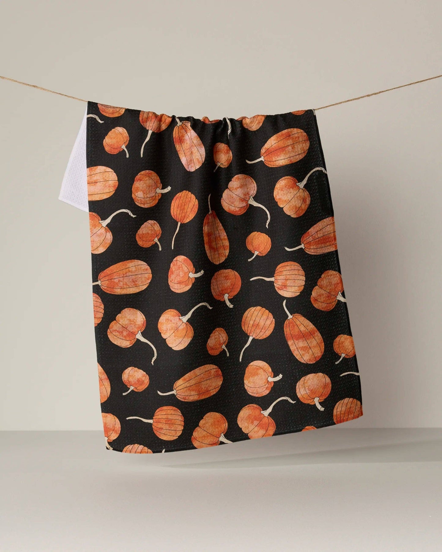 Geometry Pumpkin Hollow Tea Towel with fall harvest print