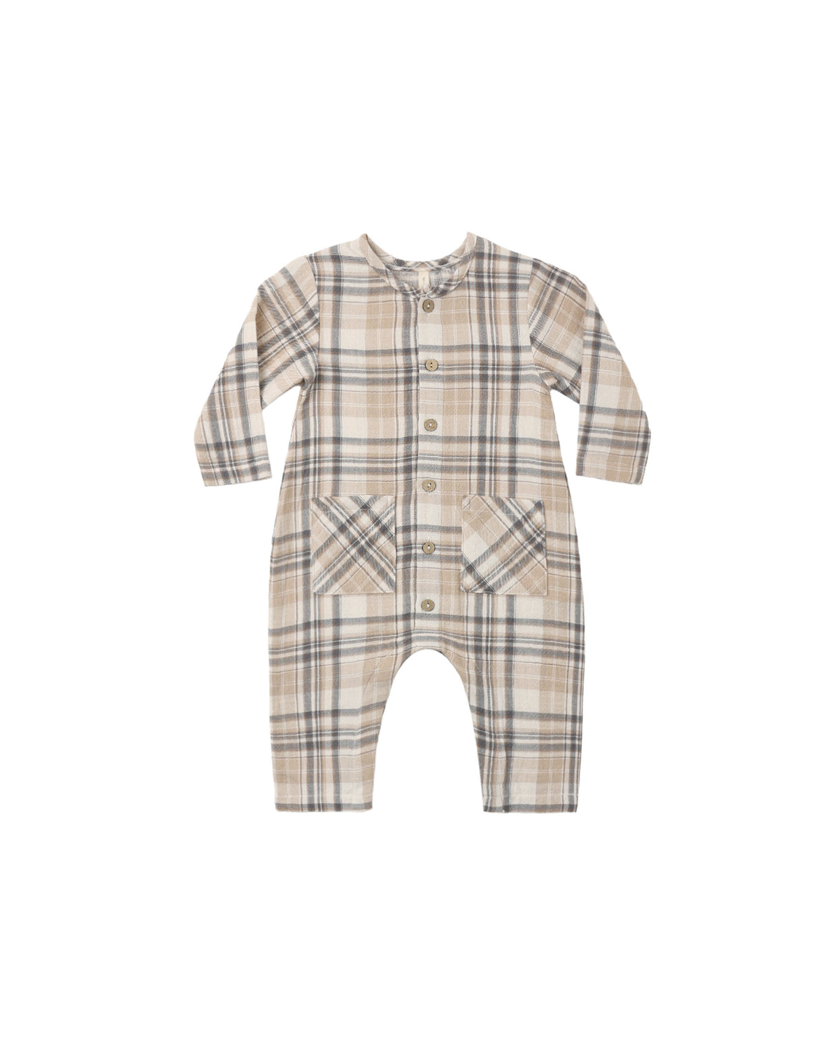 Quincy Mae Fall Plaid Pocketed Woven Jumpsuit in organic cotton, view 1