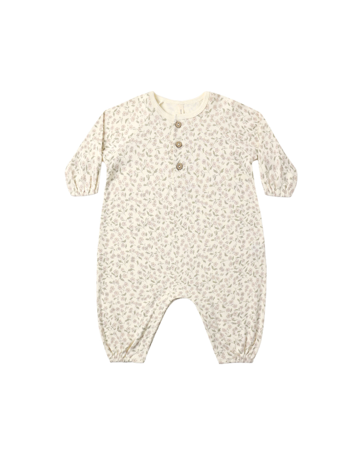 Quincy Mae Floret Henley Bubble Jumpsuit in organic cotton, view 1