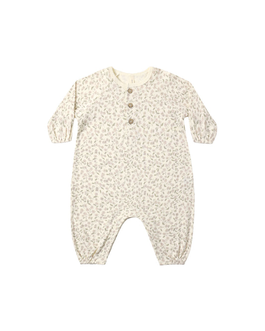 Quincy Mae Floret Henley Bubble Jumpsuit in organic cotton, view 1