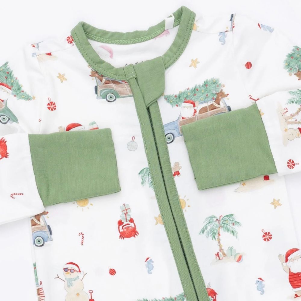 Angel Dear Beach Christmas print on viscose from bamboo, fabric close-up
