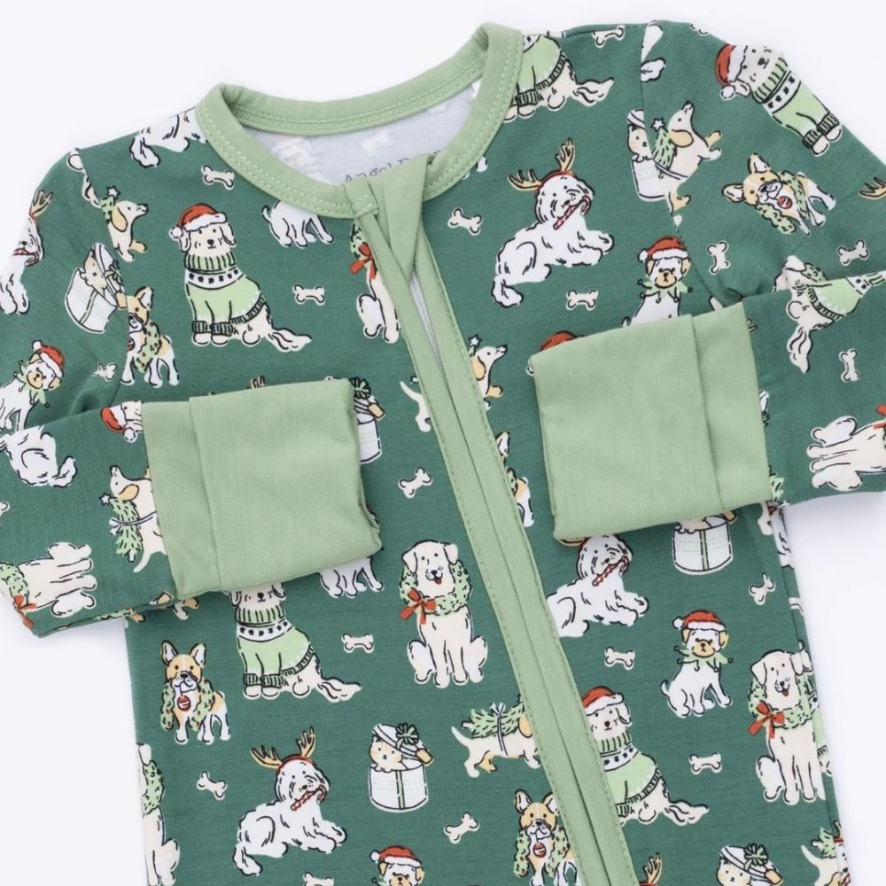 Angel Dear Christmas Dogs print on viscose from bamboo, fabric close-up