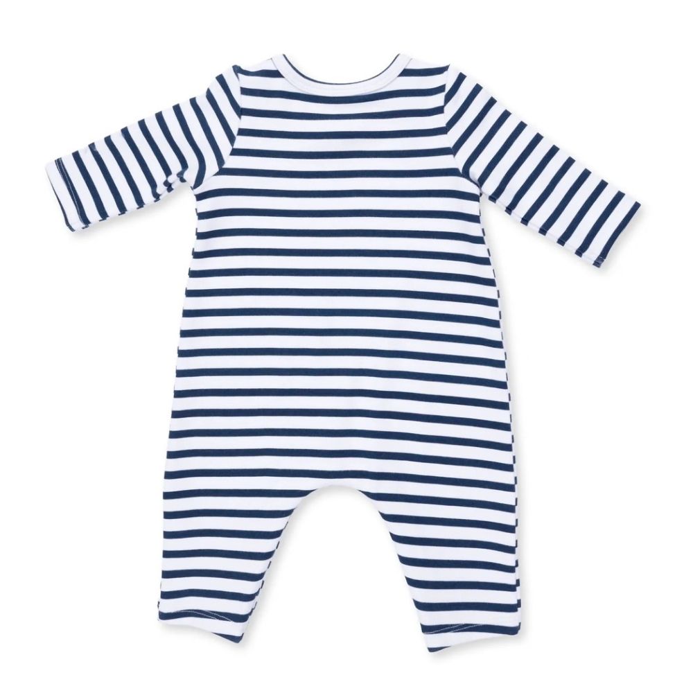 Angel Dear Football Navy Long Sleeve Snap Romper, back view
