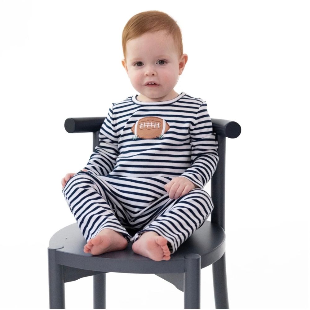 Angel Dear Football Navy Long Sleeve Snap Romper, view 4