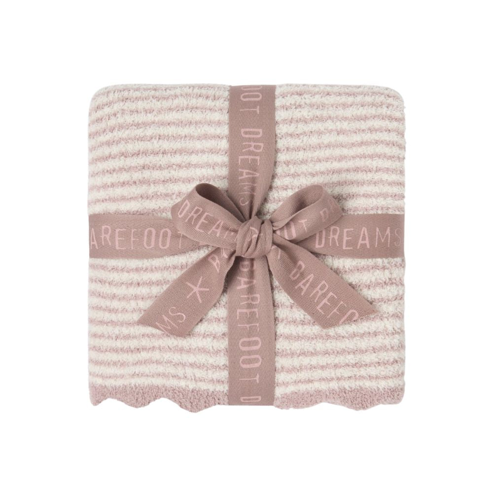 Barefoot Dreams CozyChic Scalloped Receiving Blanket in Faded Rose/Cream