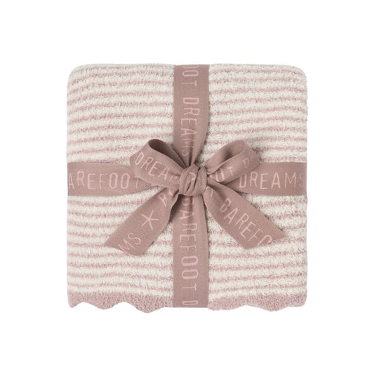 Barefoot Dreams CozyChic Scalloped Receiving Blanket in Faded Rose/Cream