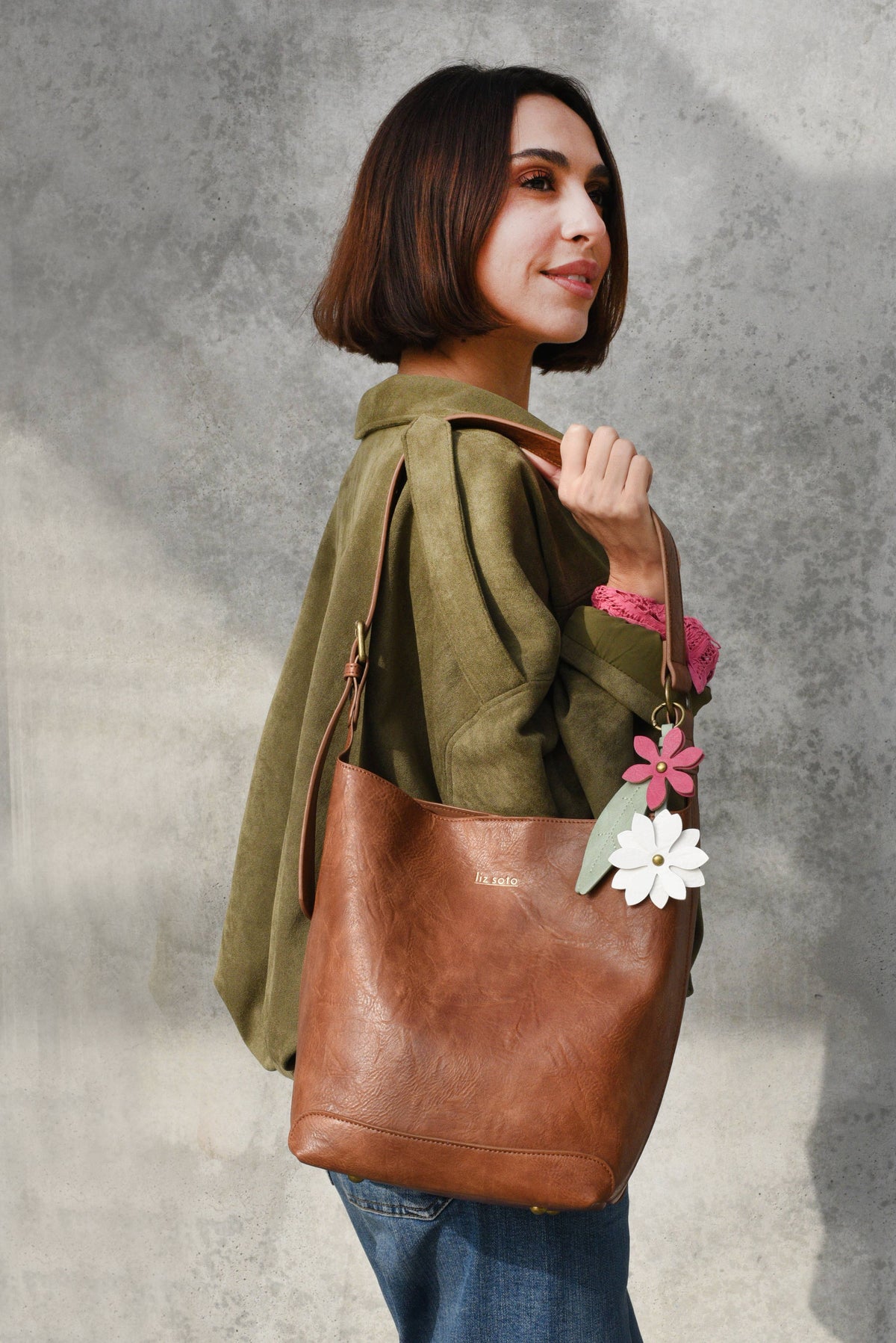 Liz Soto Handbags Liza 2 in 1 Bucket Bag in Brown