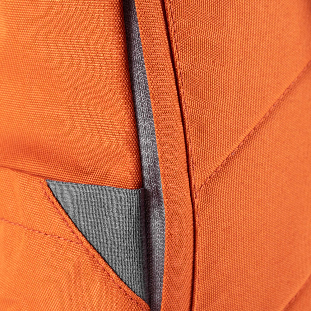 ORI London Atomic Orange Finchley backpack in recycled canvas with padded laptop sleeve and roll-top closure