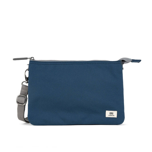 ORI London Deep Blue Carnaby XL crossbody in recycled canvas, 3 compartments with detachable strap