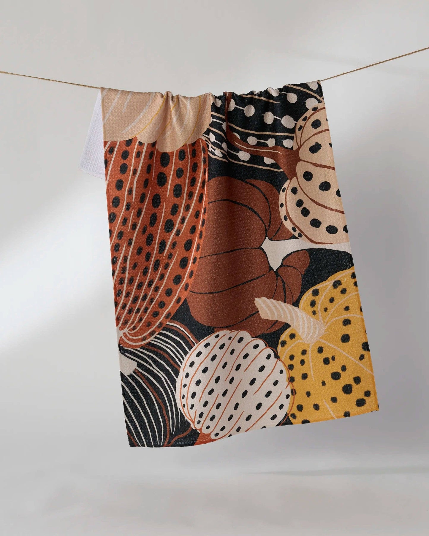 Geometry Painted Patch Tea Towel with handpainted-look floral print