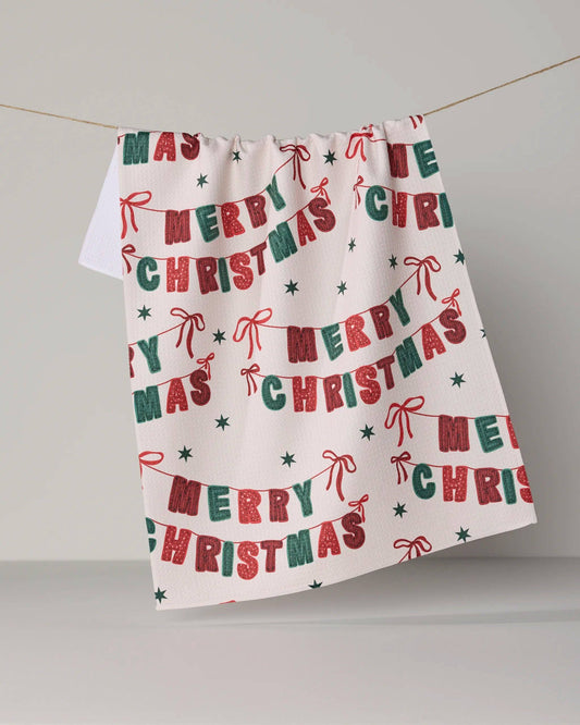 Geometry Christmas Banner holiday tea towel, 18 x 30 in, view 1