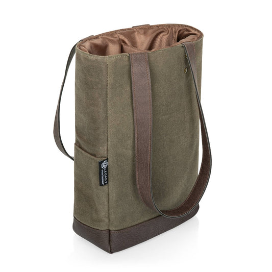 2 Bottle Insulated Wine Cooler Bag: Khaki Green with Beige Accents